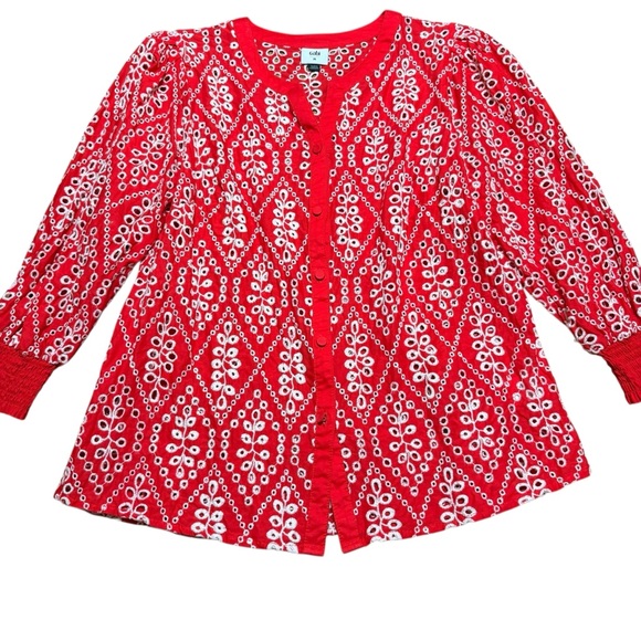 CAbi | Lyric Eyelet Embroidered Button Blouse | Sz M - Picture 3 of 9